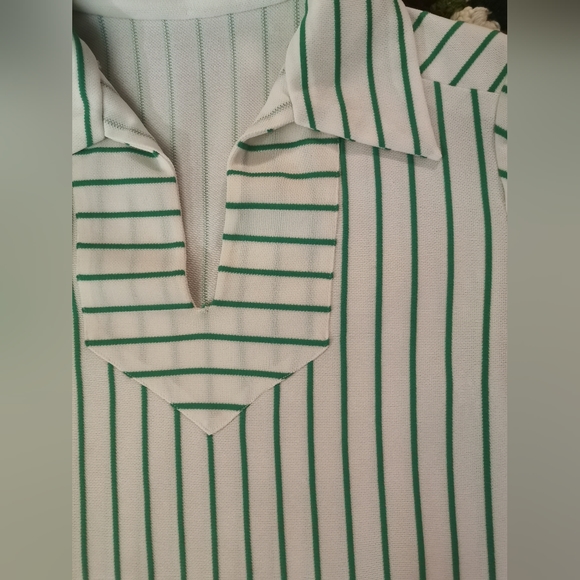 Vintage 70s Stripe Shirt Pockets 1970 Polyester Retro Nurse Scrubs Daggar Collar - Picture 2 of 3
